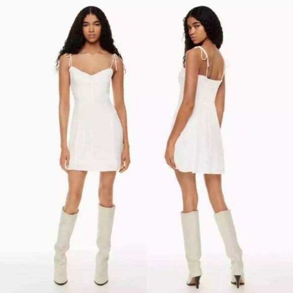 WILFRED Fable Dress Sweetheart Bustier Ruffle Mini White Tie Sleeve 2 Aritzia - Picture 1 of 13